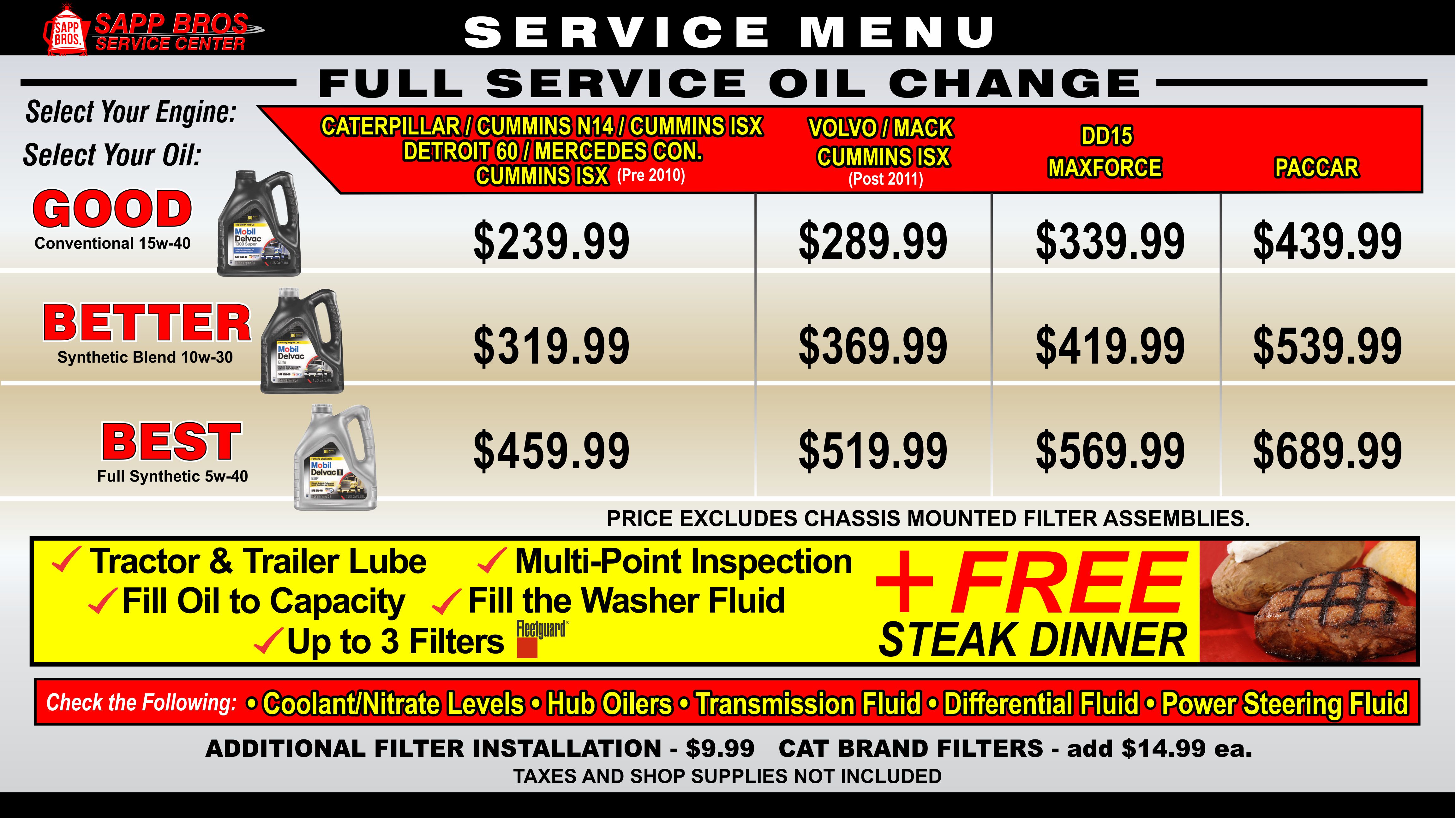 Sapp Bros. Service Centers Specials big o tires oil change and tire rotation coupon